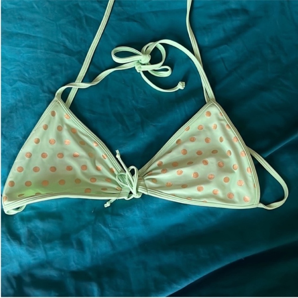 EUC Large mint green and gold polka dot bikini top adjustable top